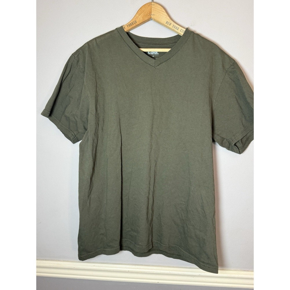 CSG Men's Size‎ Large olive green Cotton Short Sleeve V Neck Basic Tee